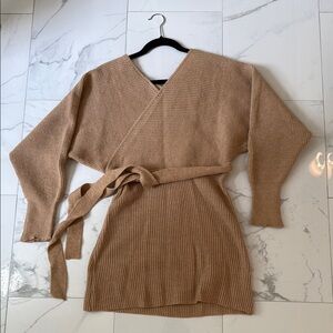 Elegant Tan Wrap Sweater